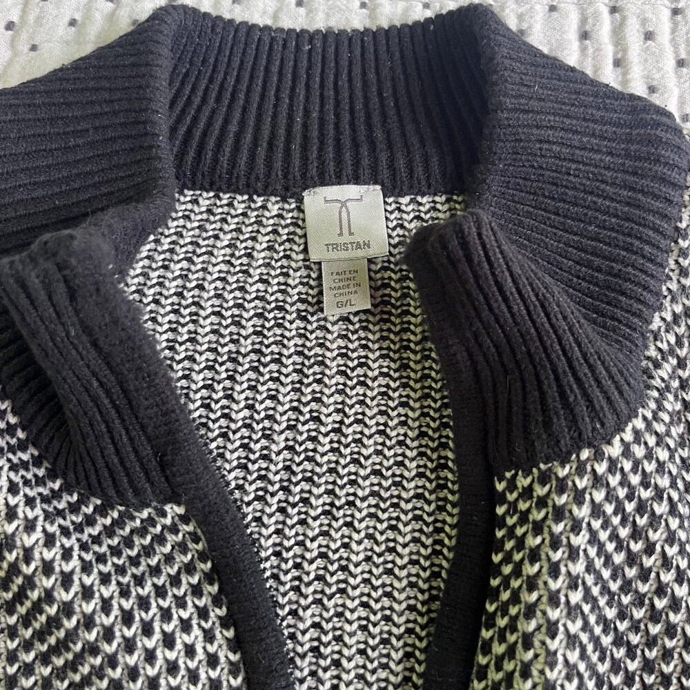 Tristan Men’s Sweater – Large (Textured Black & White, Half-Zip) - Picture 2 of 3